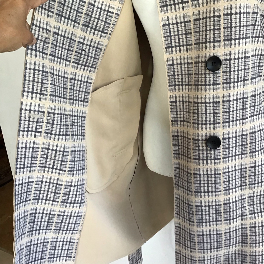 Solitaire Women Plaid Double Breasted Tie Belt Trench Jacket S Beige Black - Picture 10 of 15